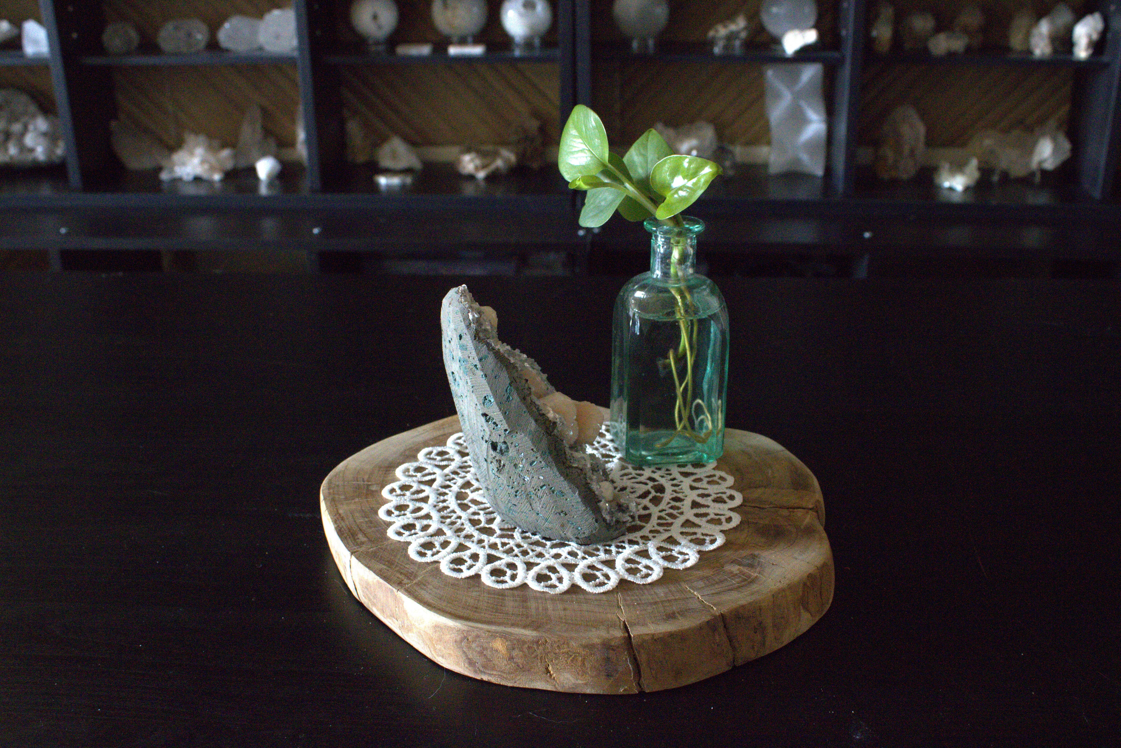 Peach Stilbite on Black Heulandite Matrix Statement Freeform